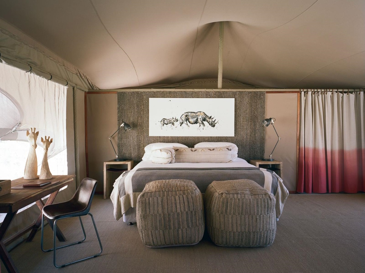 Main bedroom in the family tent at Hoanib Valley Camp in Namibia