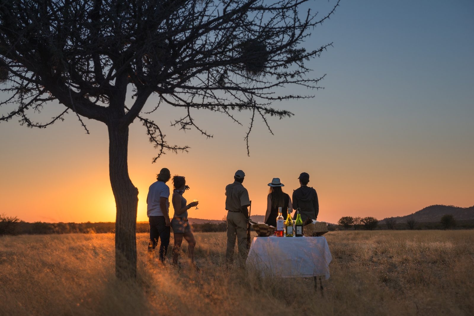 Sundowners under a tree at Little Ongava