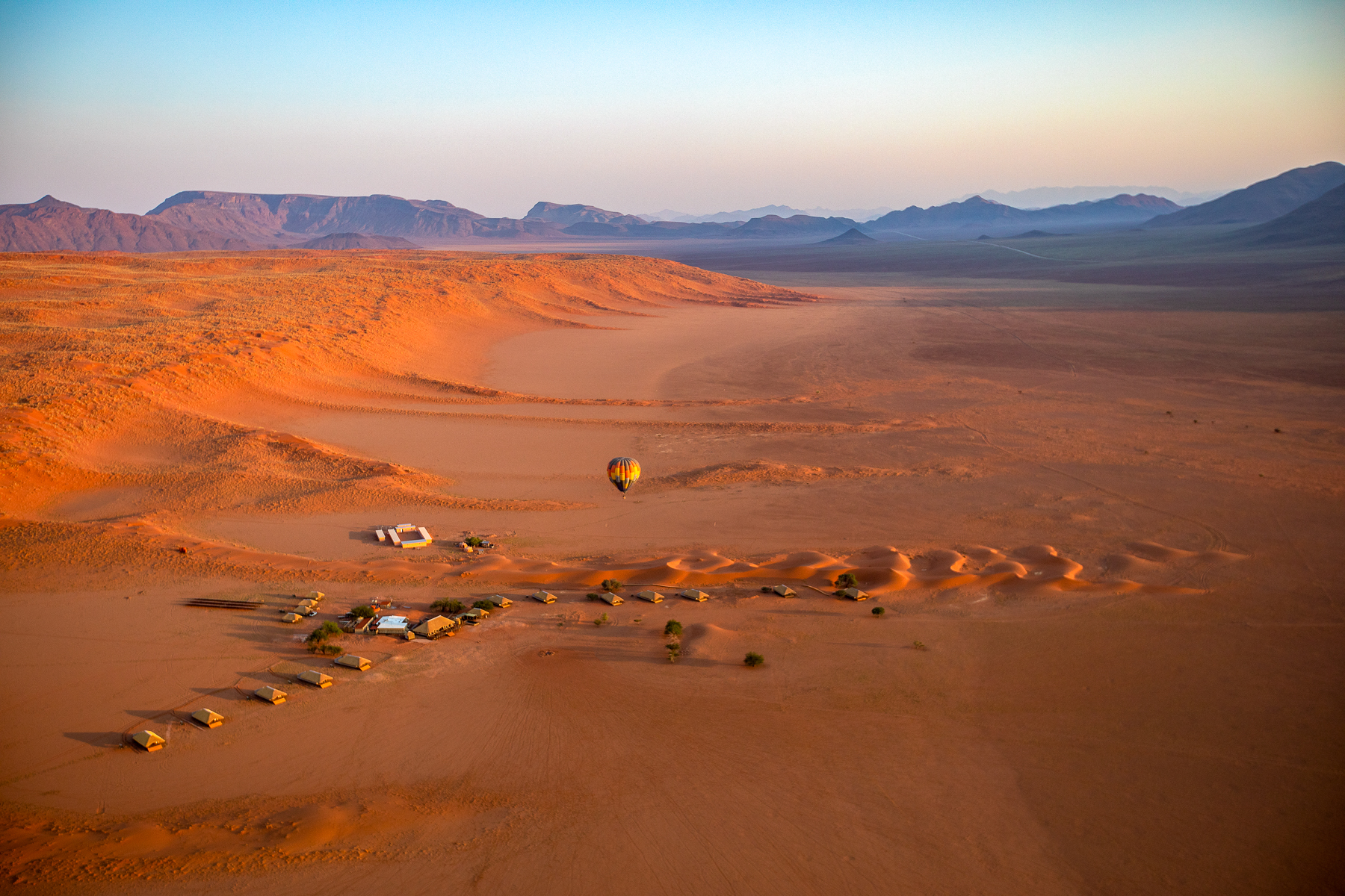 Aerial view of tents at Kwessi Dunes in Namibia