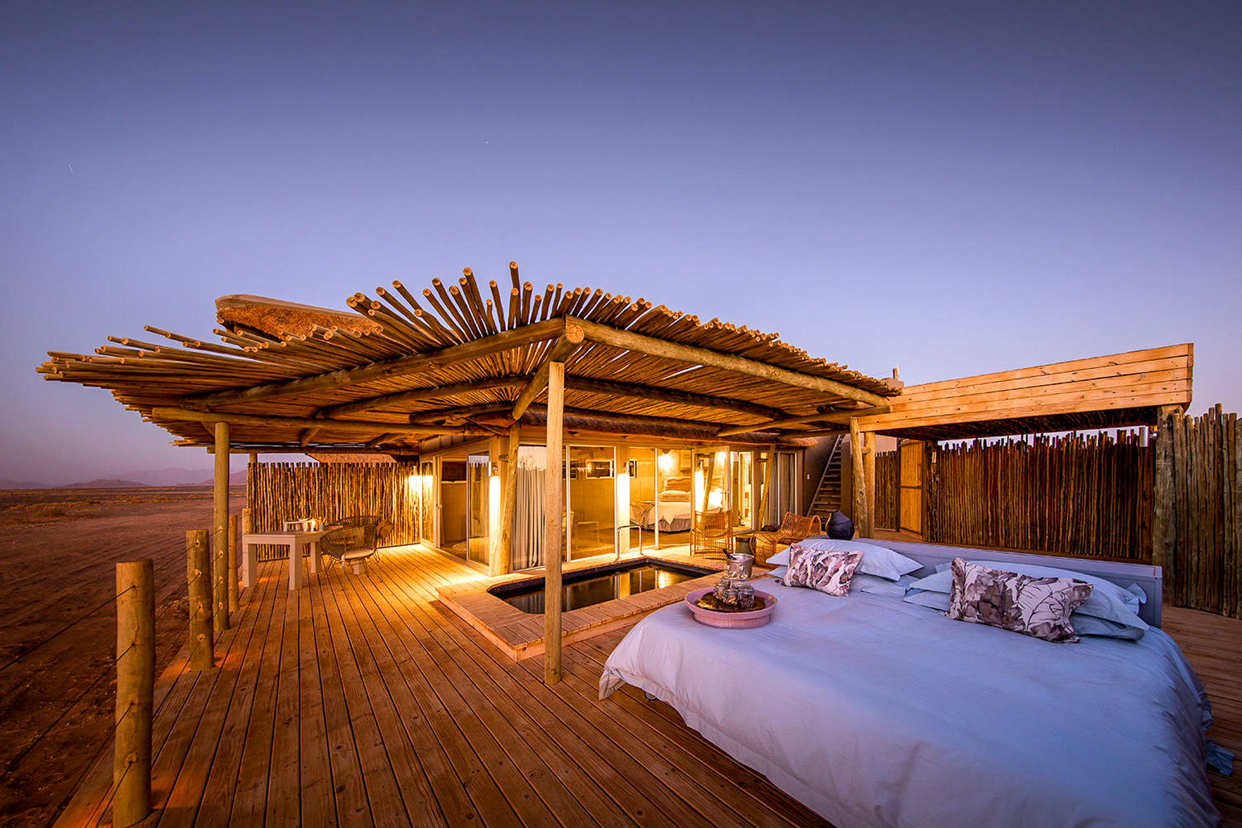 Outdoor bed at Little Kulala in Namibia