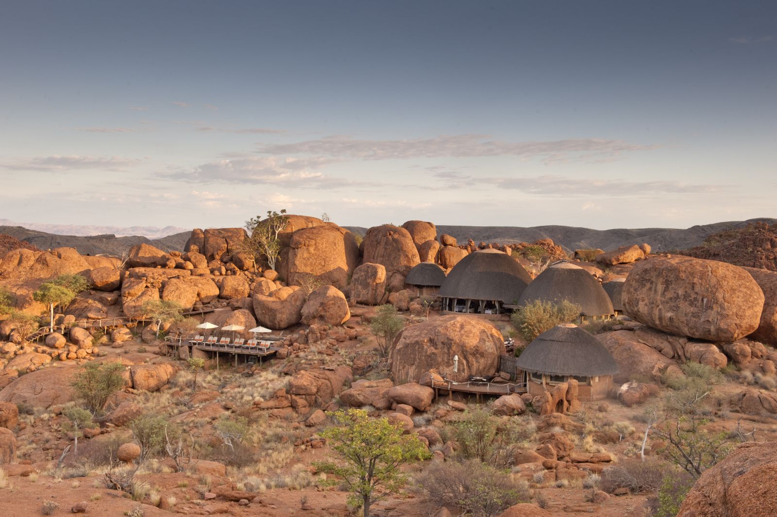 Birds eye view of Mowani Mountain Camp in Namibia