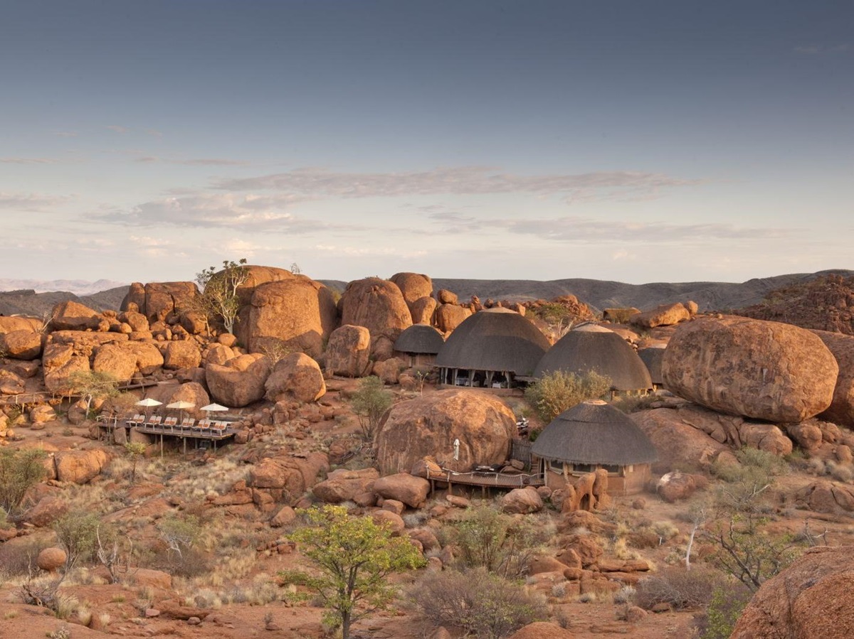 Birds eye view of Mowani Mountain Camp in Namibia