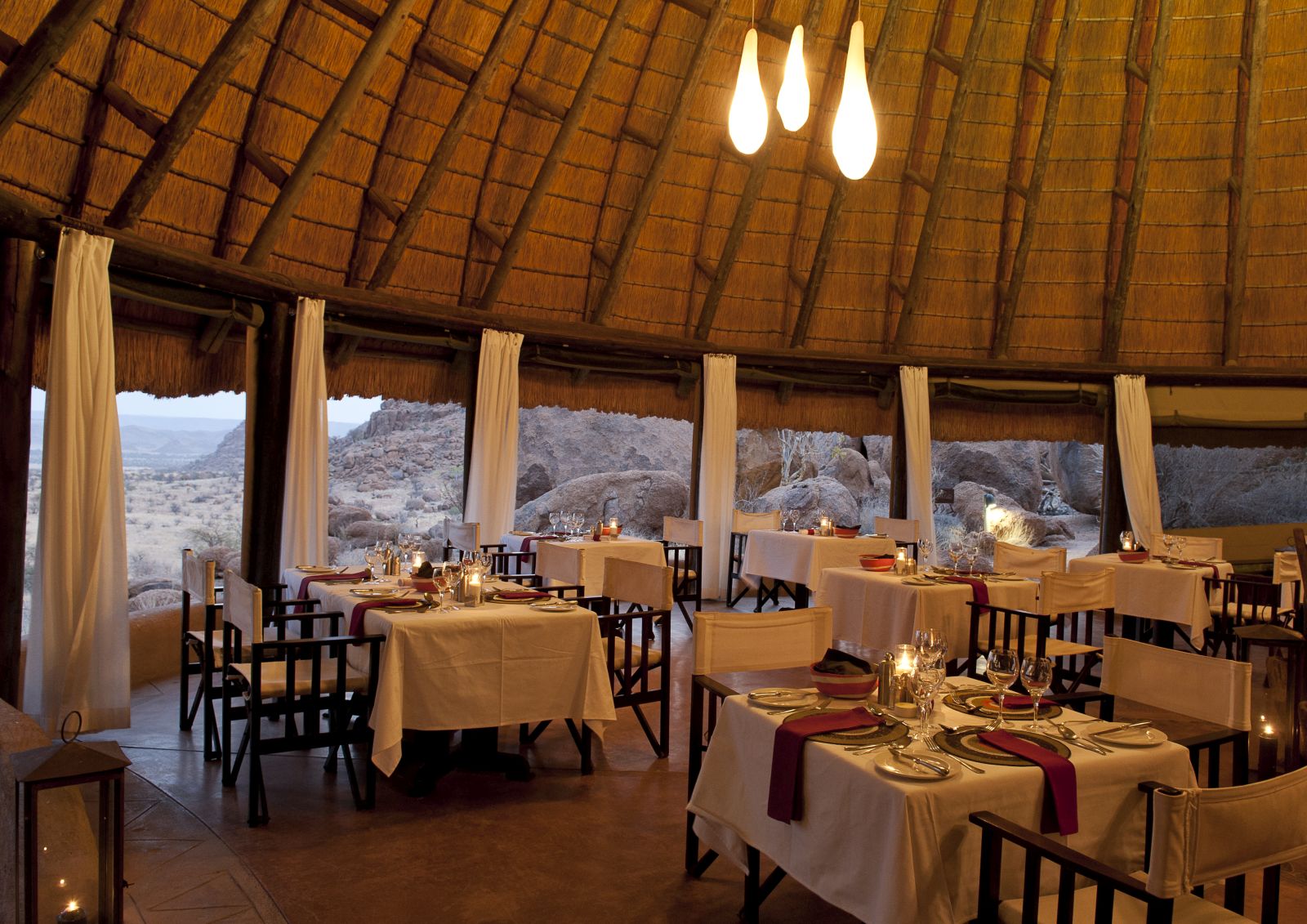 Dining room at Mowani Mountain Camp in Namibia 