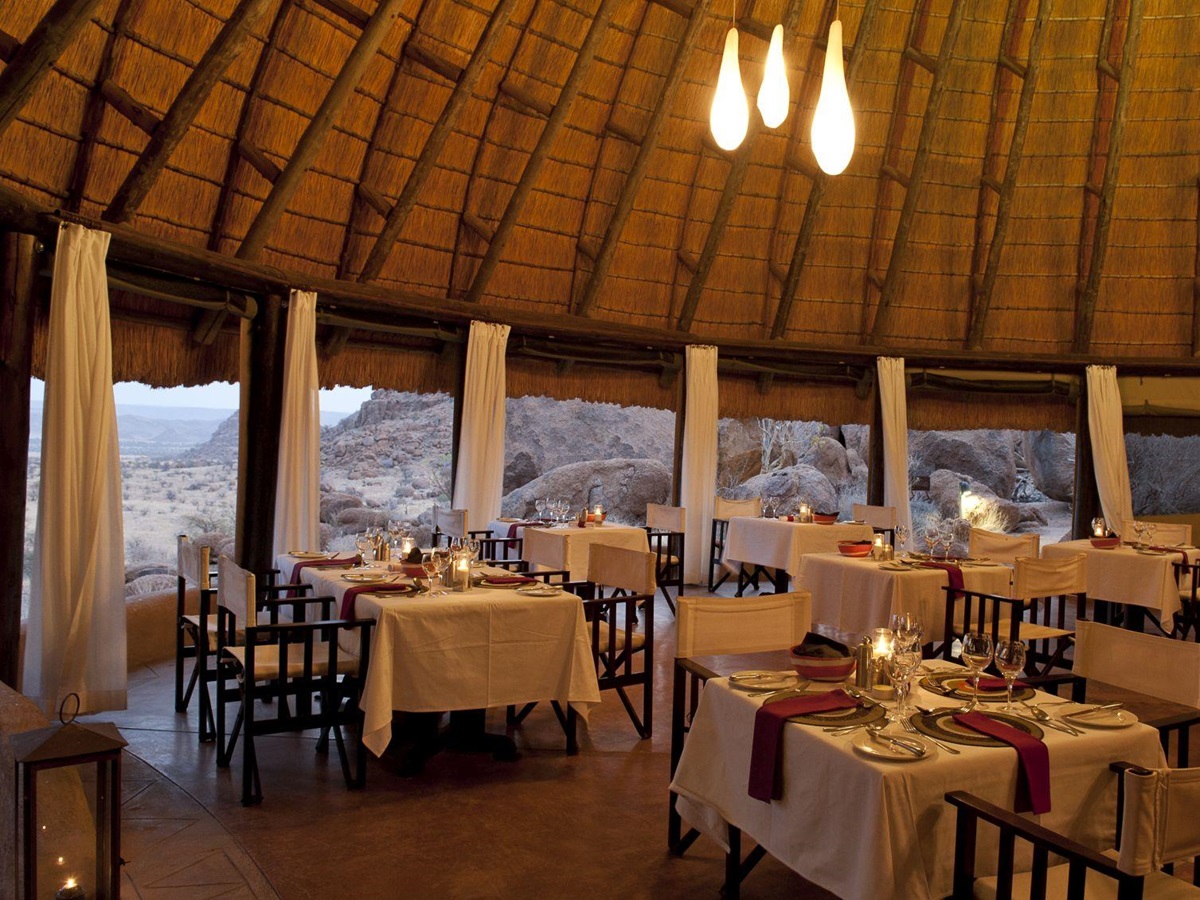 Dining room at Mowani Mountain Camp in Namibia
