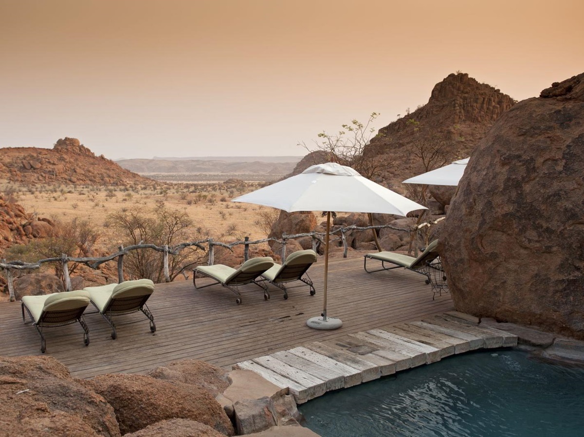 Pool view at Mowani Mountain Camp in Namibia
