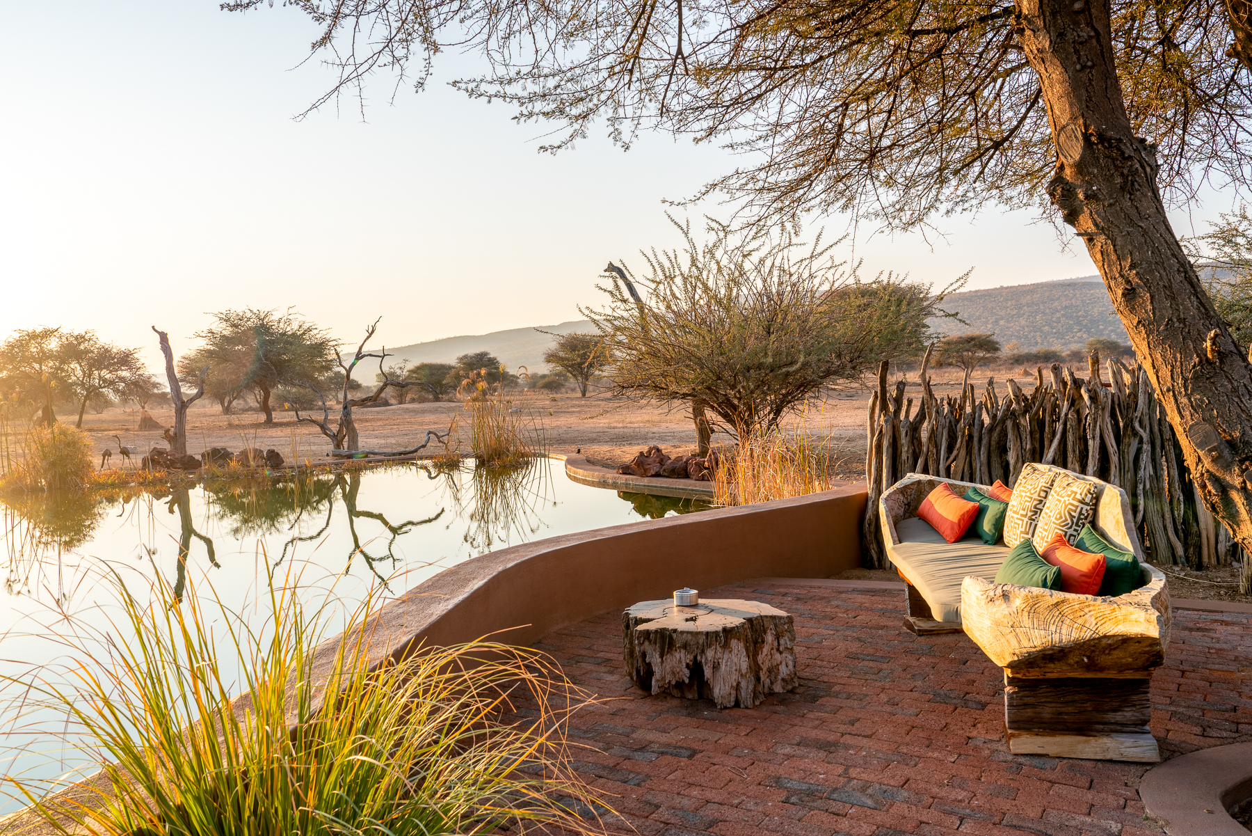 Pool seating area at Okonjima Luxury Bush Camp in Namibia