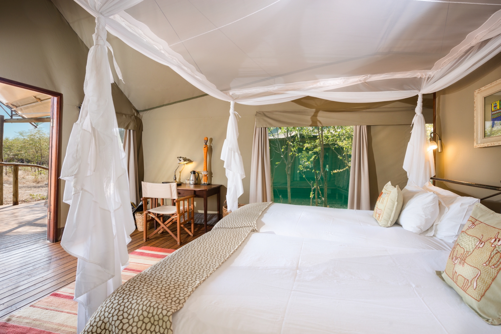 Tented double bedroom with terrace at Ongava Tented Camp