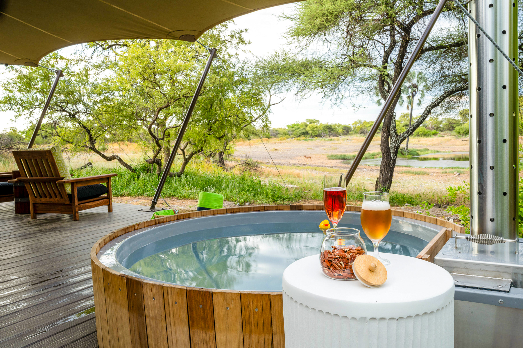 Jacuzzi and drinks at Onguma Tented Camp the Etosha Private Reserve