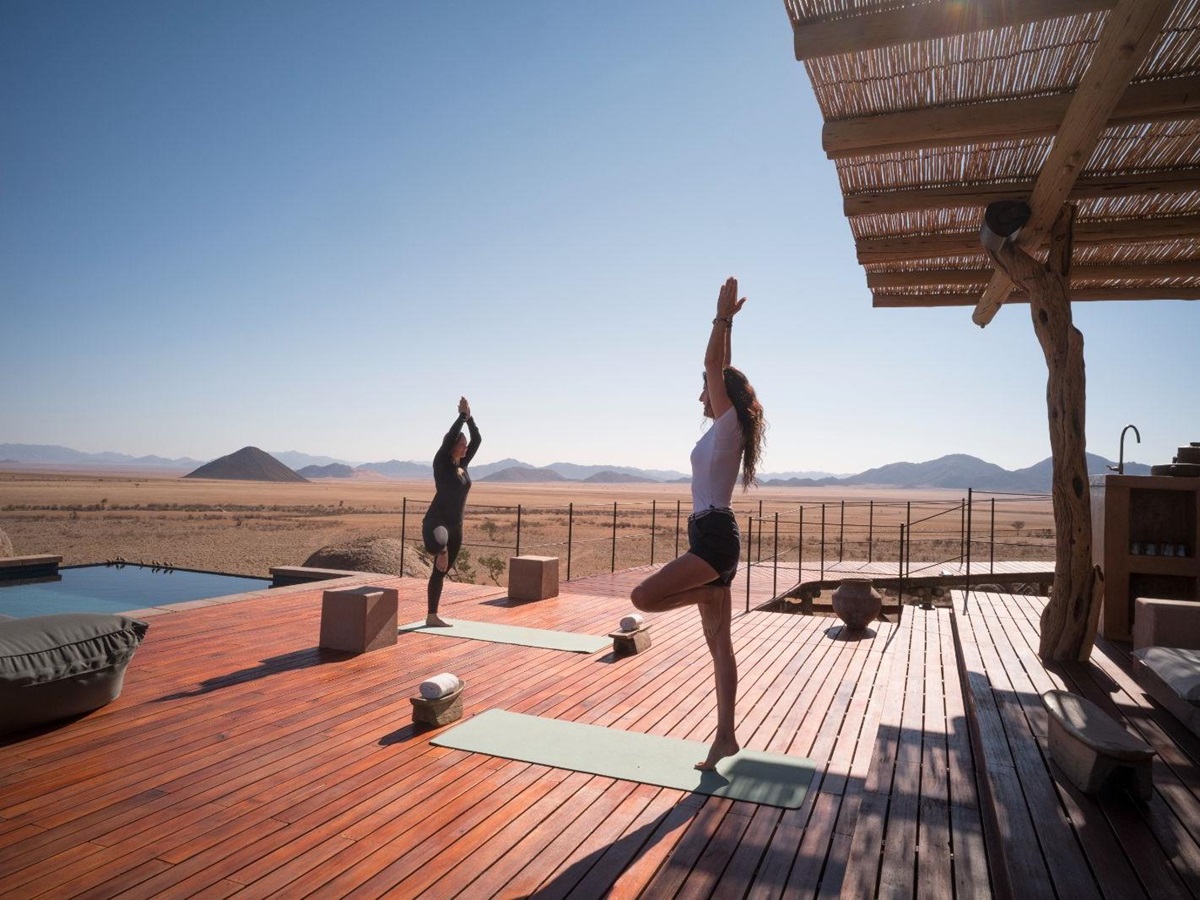 Yoga on the deck at Sonop by Zannier in the NamibRand Reserve in Namibia