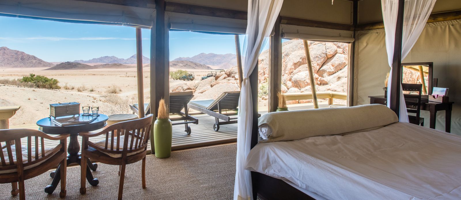 Bedroom at Wolwedans Boulders Camp in Namibia 