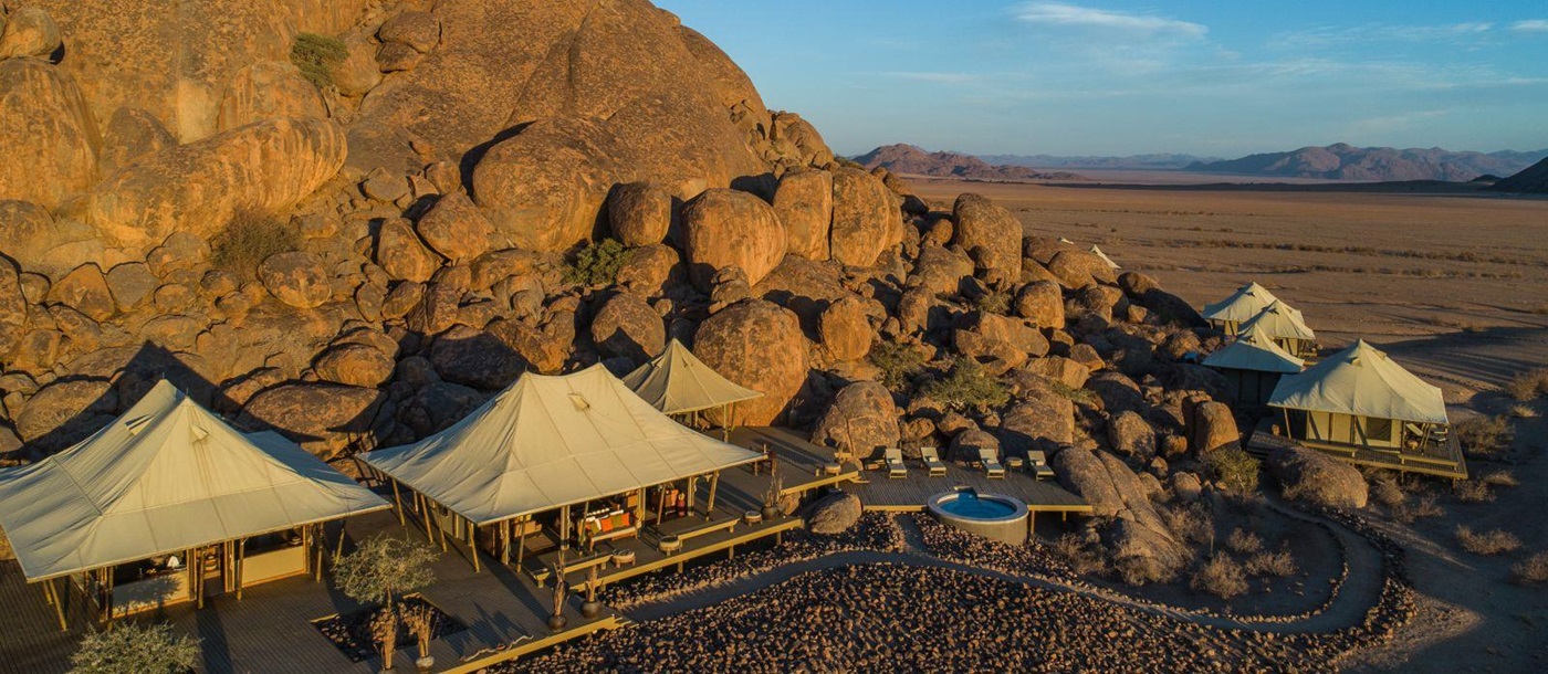 Birds eye view of Wolwedans Boulders Camp in Namibia 