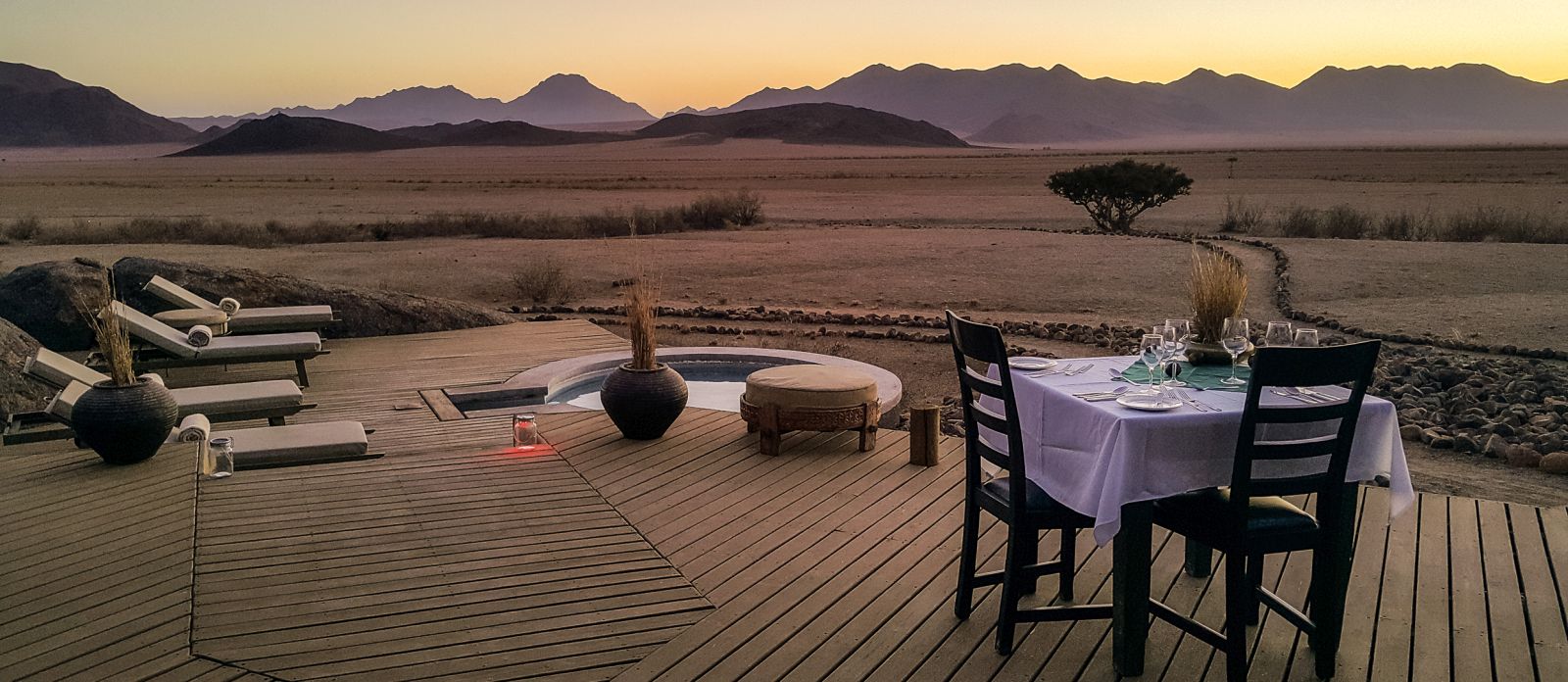 Outdoor dining at Wolwedans Boulders Camp in Namibia 