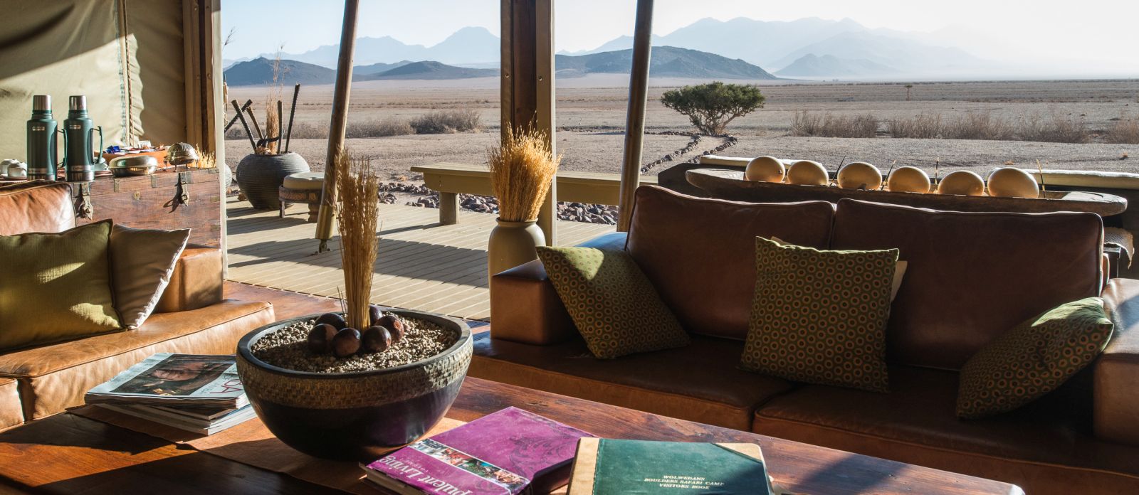 Sitting room at Wolwedans Boulders Camp in Namibia 