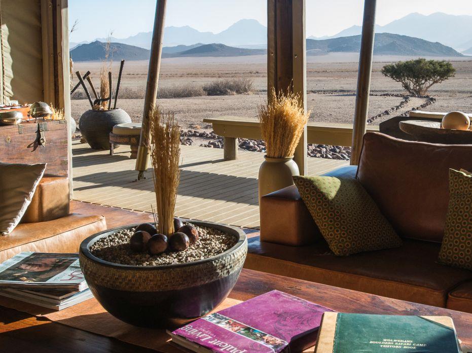 Sitting room at Wolwedans Boulders Camp in Namibia