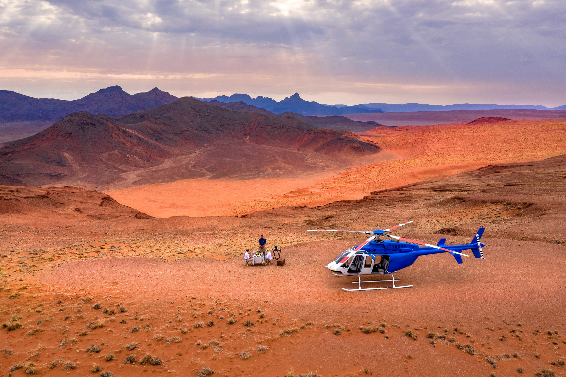 helicopter belonging to &Beyond Sossusvlei Desert Lodge in Namibia