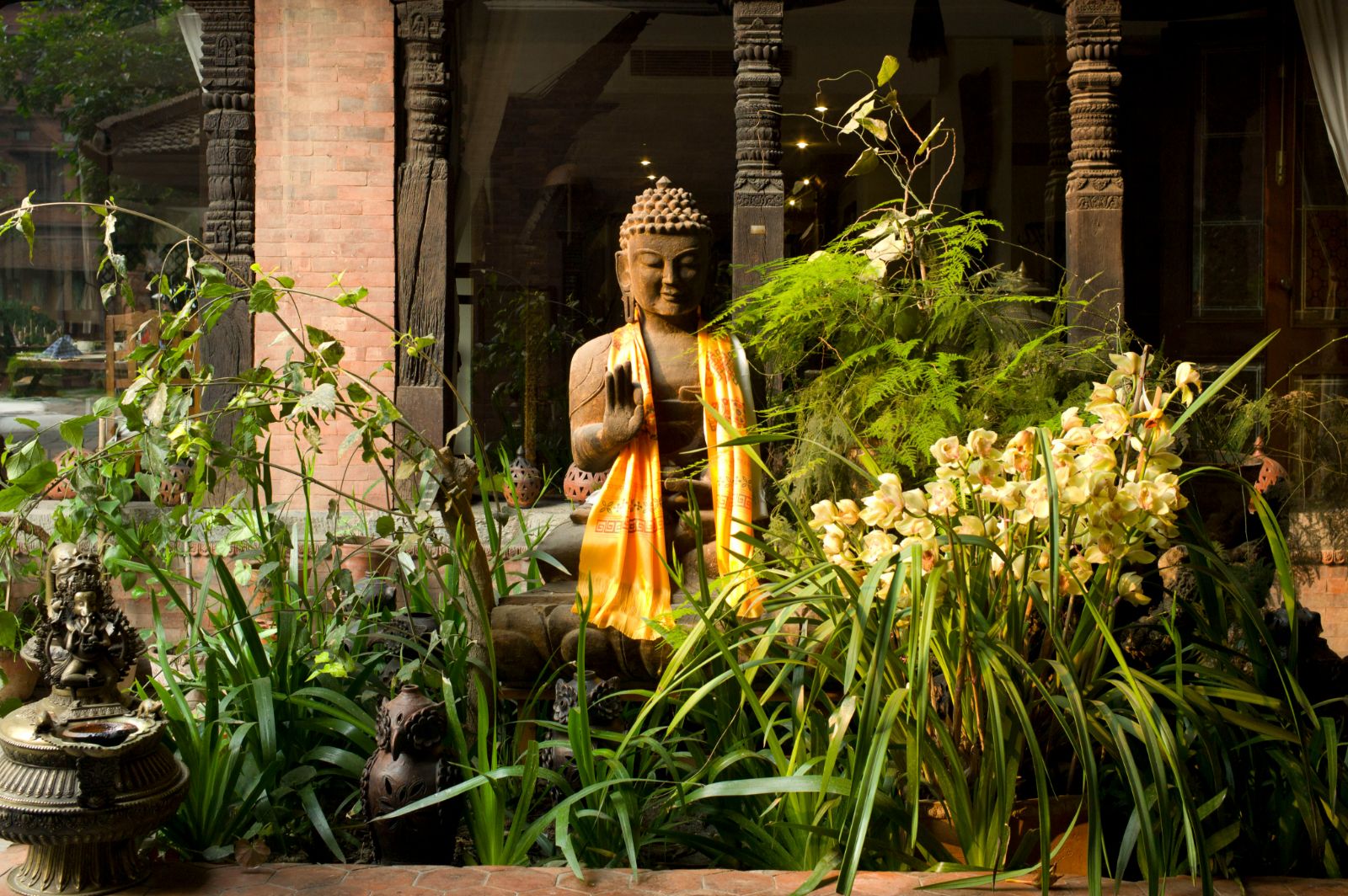 A Buddha statue in the gardens of Dwarika's Hotel in Kathmandu