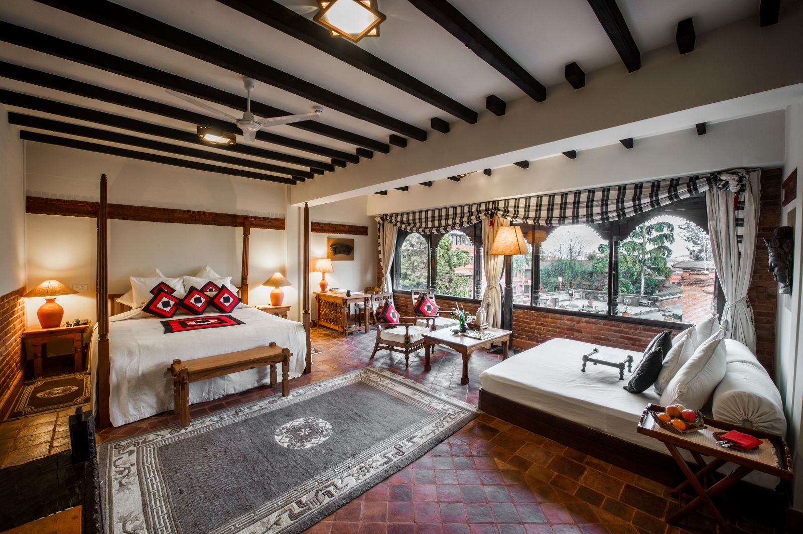 Junior suite bed at Dwarika's Hotel in Kathmandu