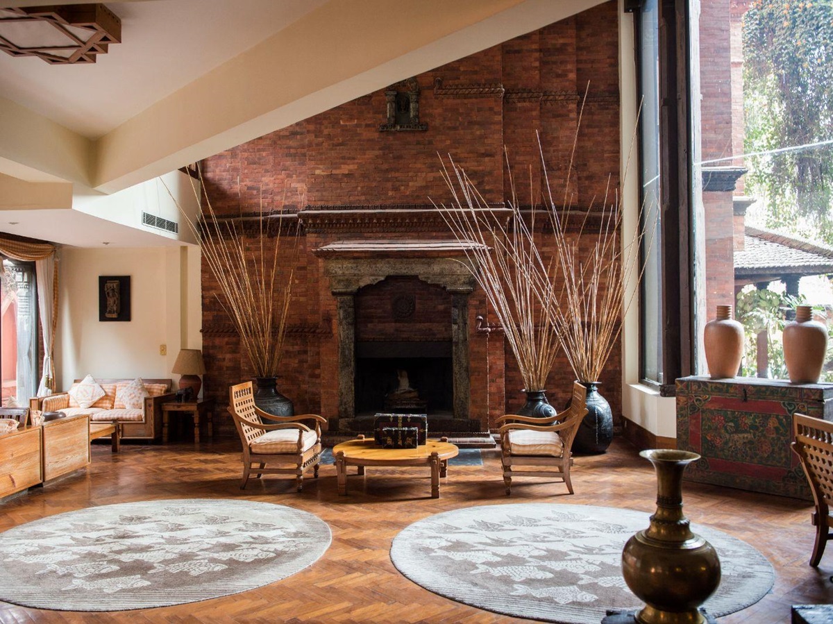 Lobby at Dwarika's Hotel in Kathmandu