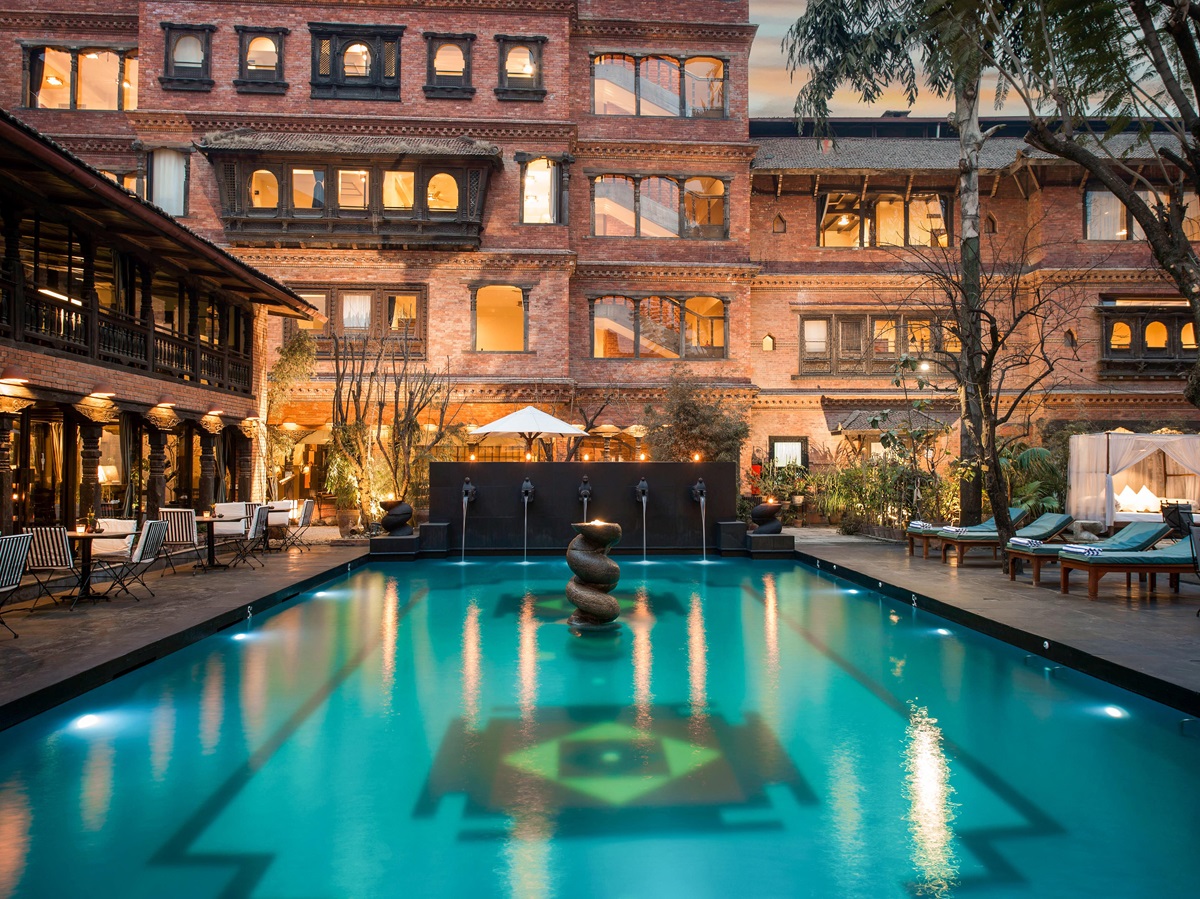 Swimming pool in the courtyard of Dwarika's Hotel in Kathmandu