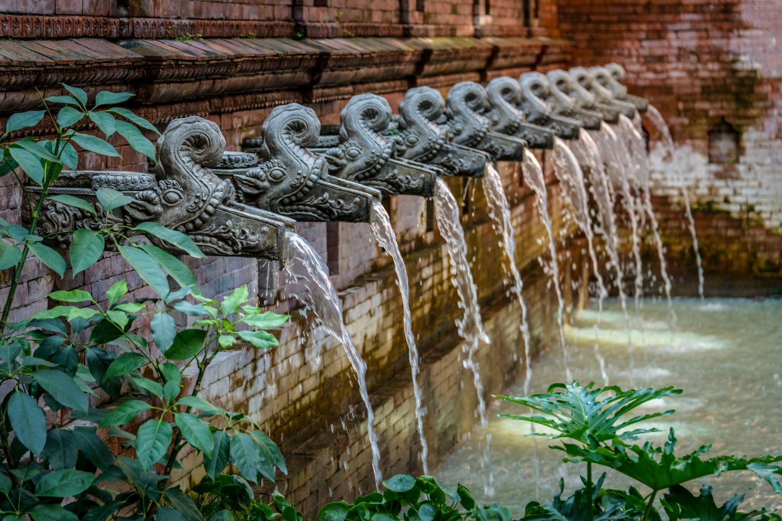 Water feature in the gardens of Dwarika's Hotel in Kathmandu