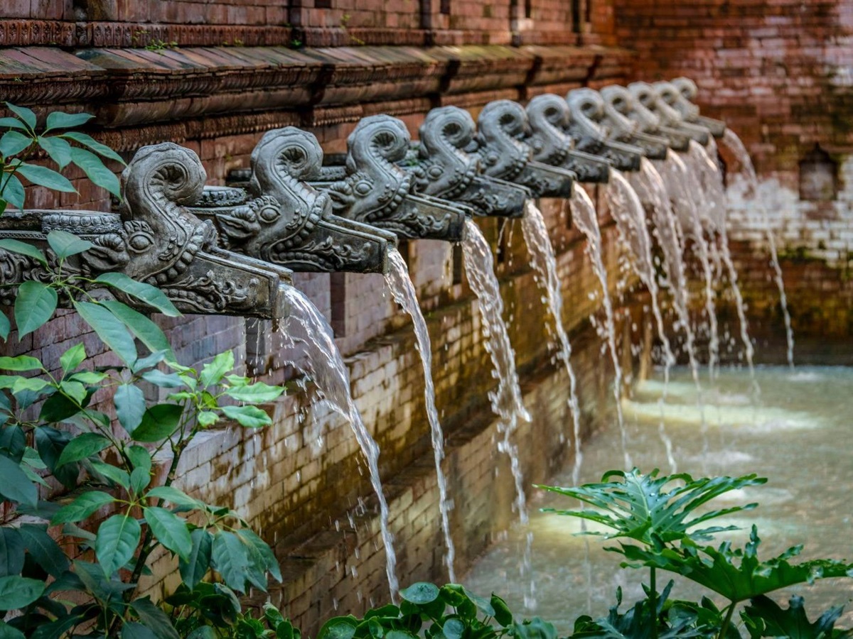 Water feature in the gardens of Dwarika's Hotel in Kathmandu