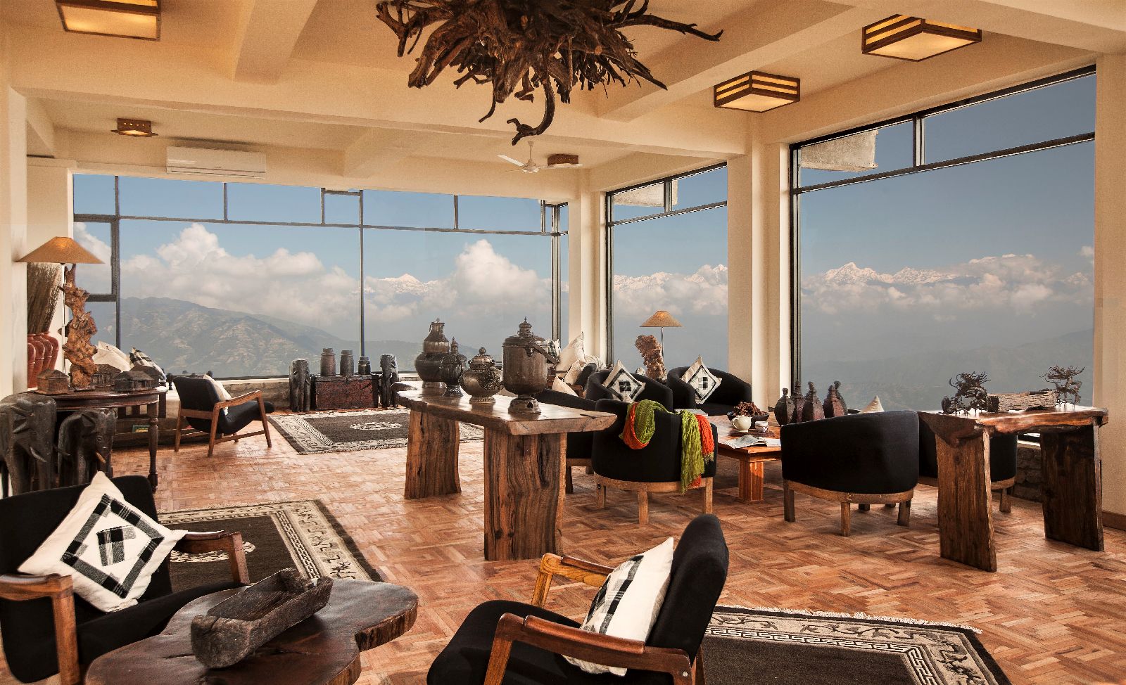 Panoramic lounge at Dwarika's Resort Dhulikhel Nepal
