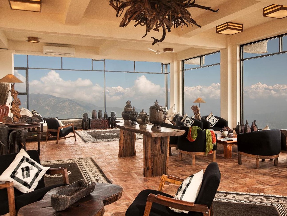 Panoramic lounge at Dwarika's Resort Dhulikhel Nepal