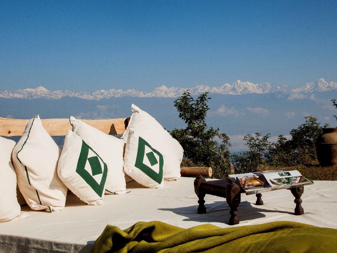 Scenic terrace at Dwarika's Resort Dhulikhel Nepal