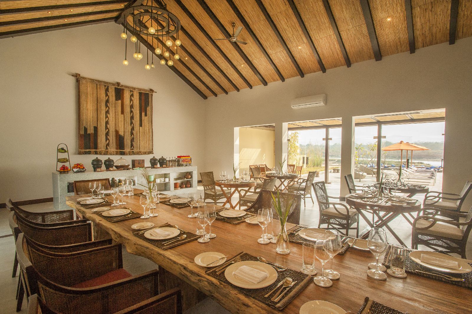 The restaurant at Meghauli Serai luxury safari camp Nepal