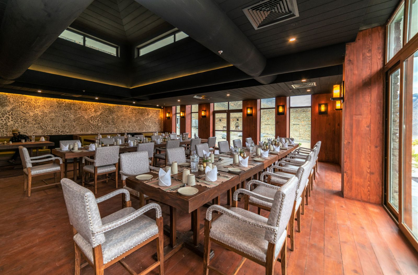 Dining area in the restaurant at Shinta Mani Mustang in the Mustang district of Nepal