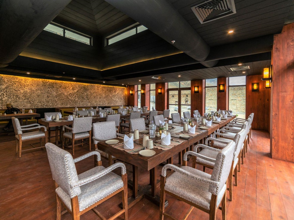 Dining area in the restaurant at Shinta Mani Mustang in the Mustang district of Nepal