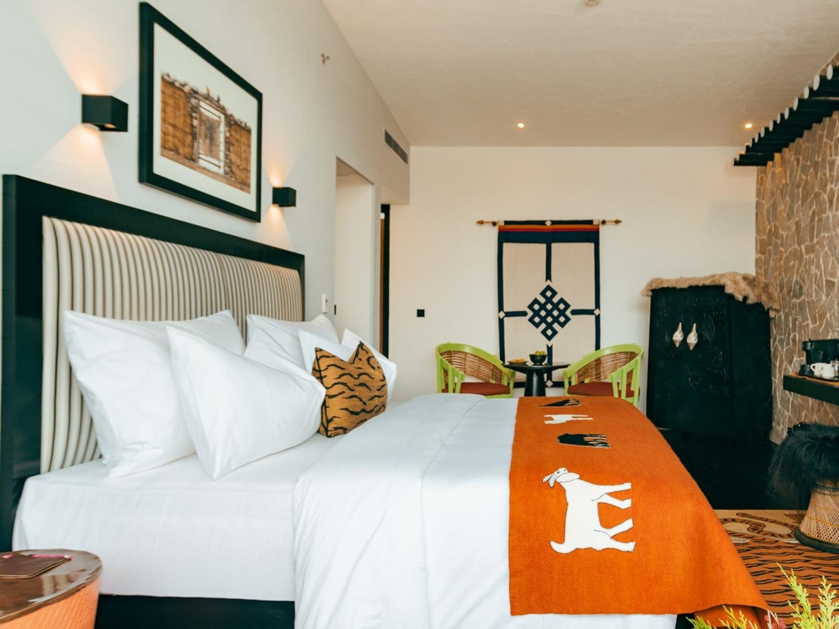Guest suite bedroom at Shinta Mani Mustang A Bensley Collection in Jomsom, Nepal
