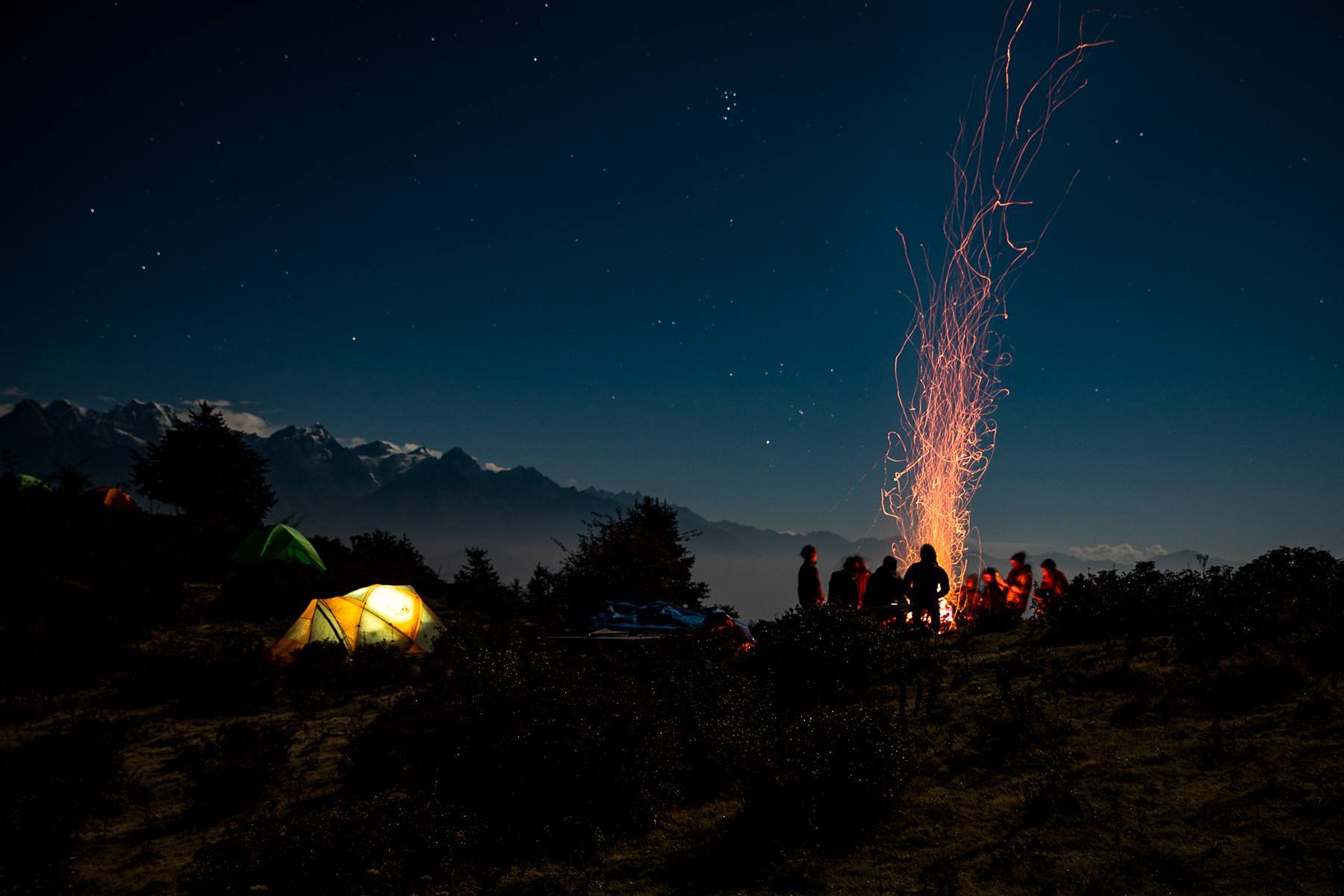 Campfire at night at Beyul Camps