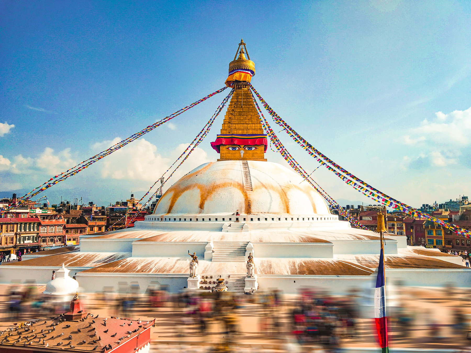 Facade of Boudhanath Stupa in Kathmandu