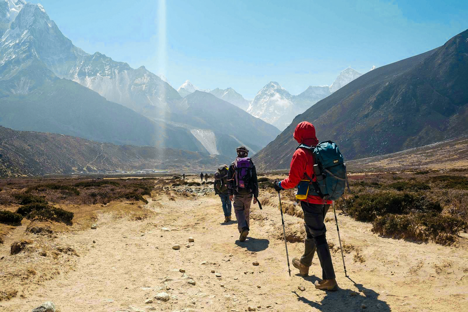 A group of trekkers at Everest Base Camp in Nepal