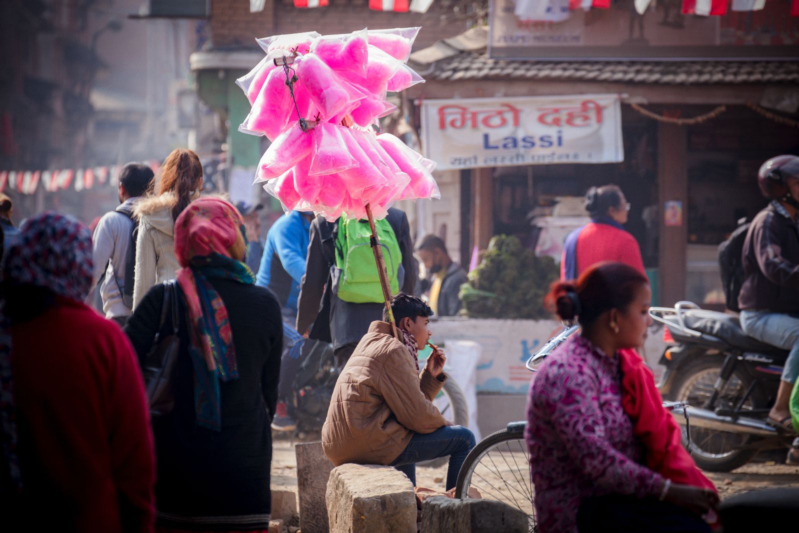 Candy floss seller in Kathmandu, Nepal
