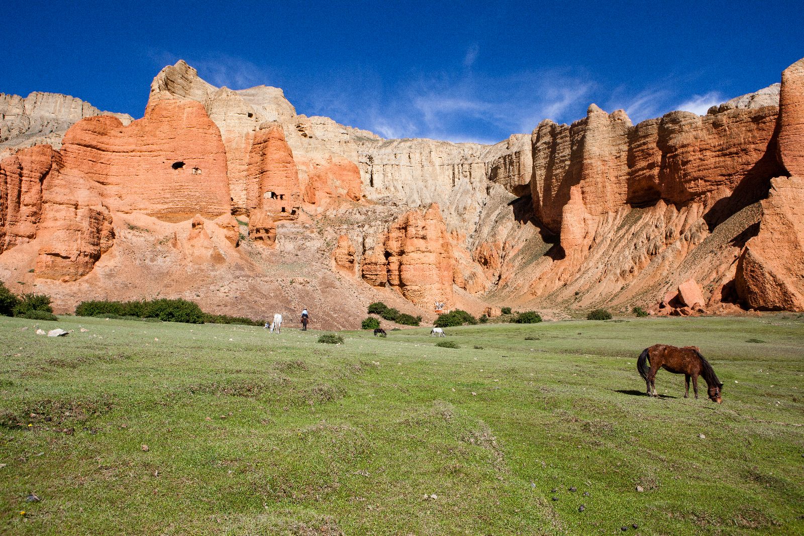 Rural scenery and orange cliffs in Mustang, Nepal