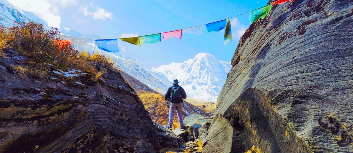 A man hiking in Nepal