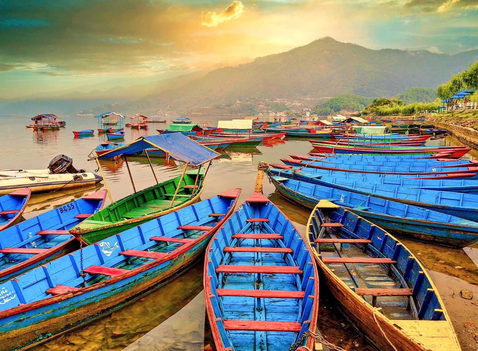Boats moored in Pokhara