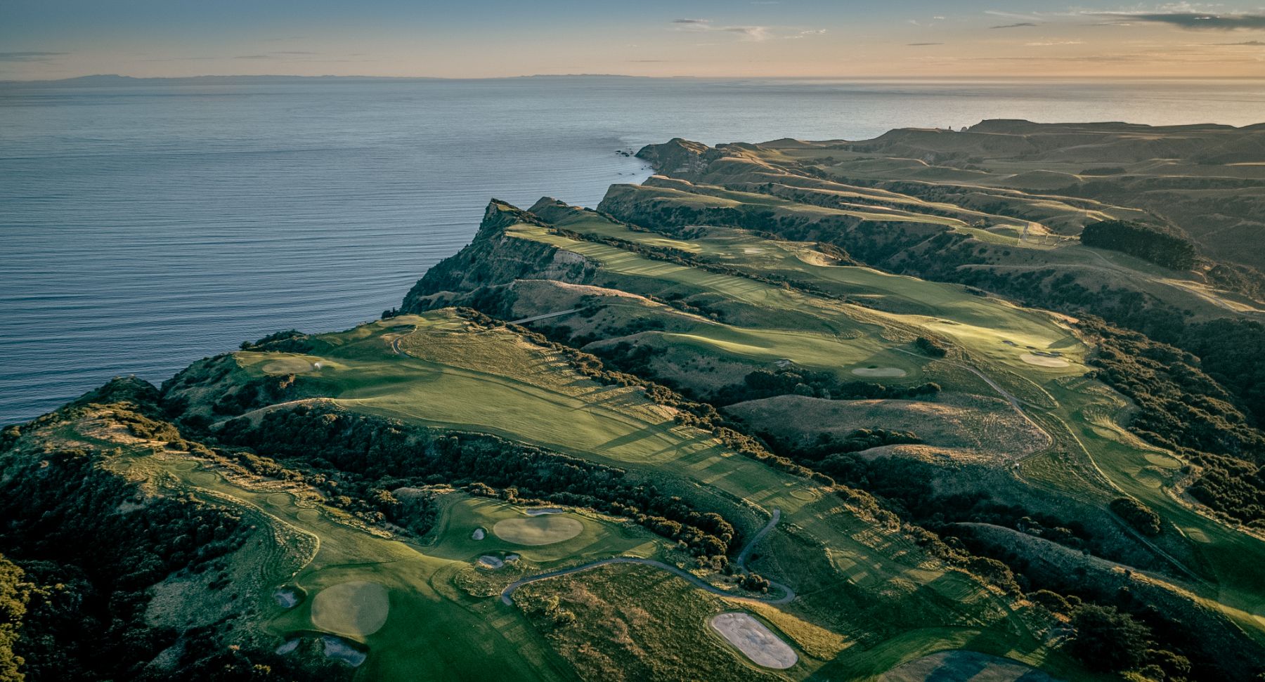 Aerial view of the golf course and Pacific Ocean at Rosewood Cape Kidnappers New Zealand