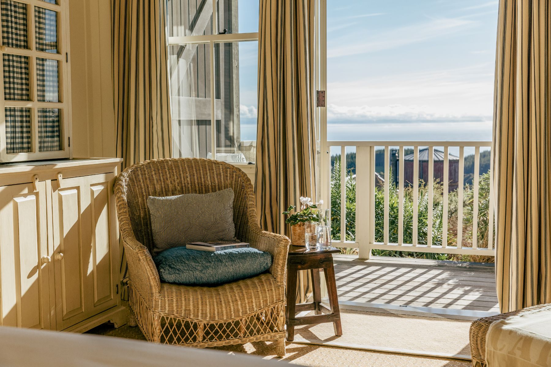 Armchair by a private balcony at Rosewood Cape Kidnappers New Zealand