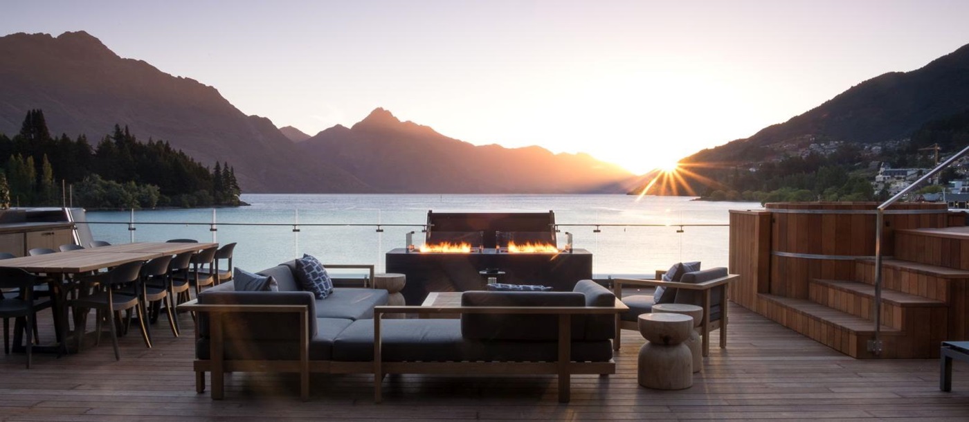 Eichardt's Private Hotel New Zealand Penthouse terrace overlooking the lake with outdoor seating