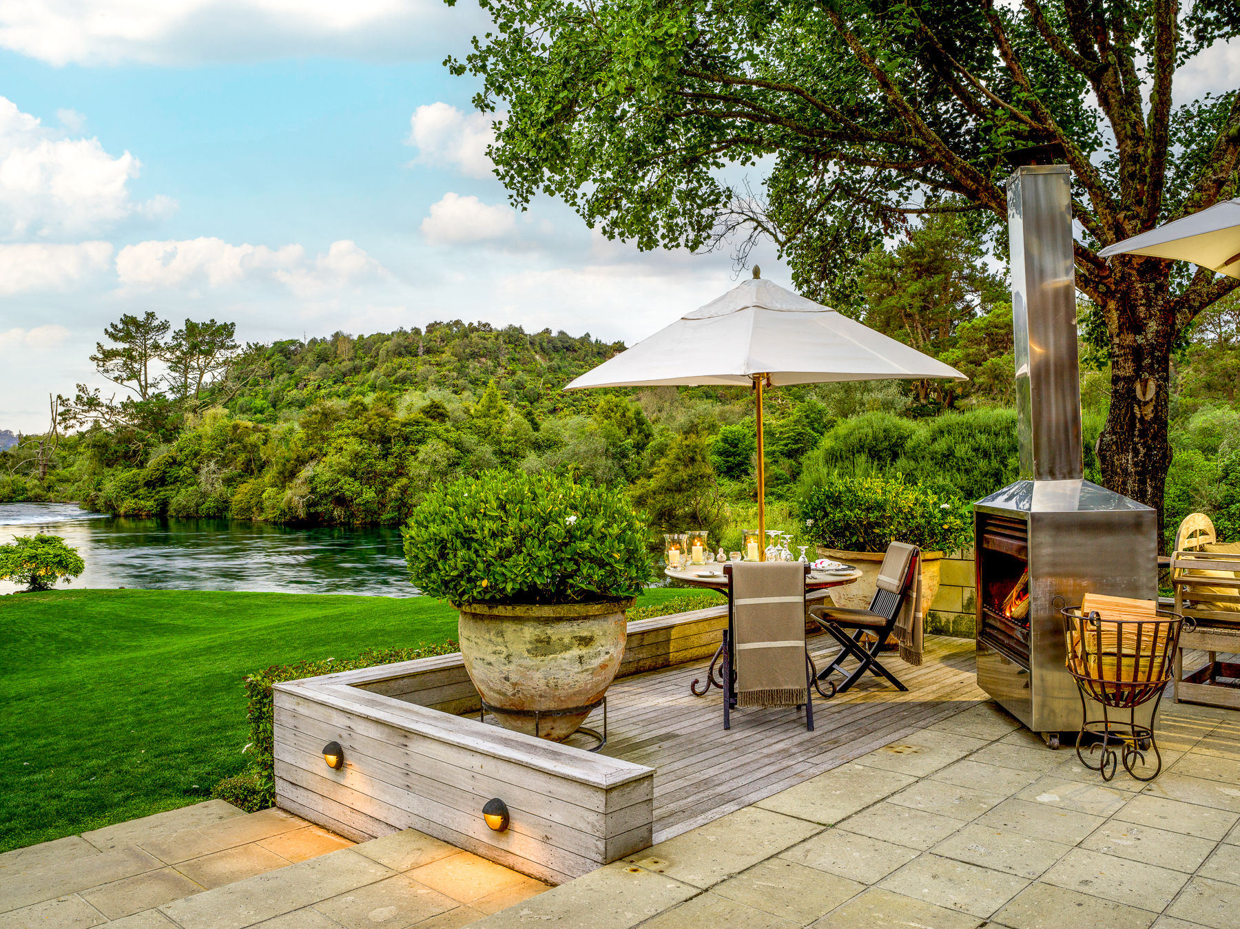 Garden dining set up at Huka Lodge