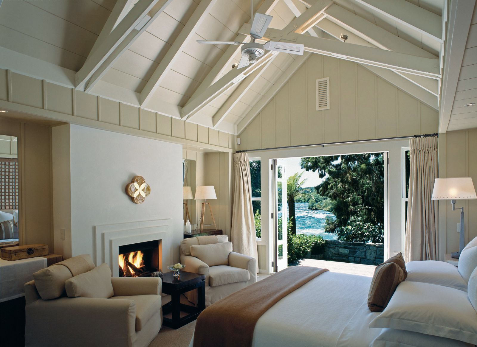Alex Van Heeran Cottage guest suite bedroom at Huka Lodge on the Huka Falls in New Zealand