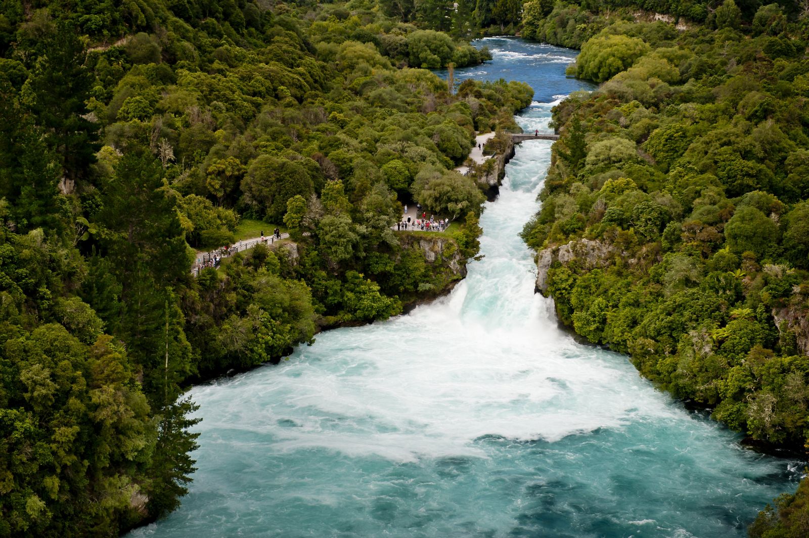 Aerial view of Huka Lodge exterior with view of Huka Falls in New Zealand