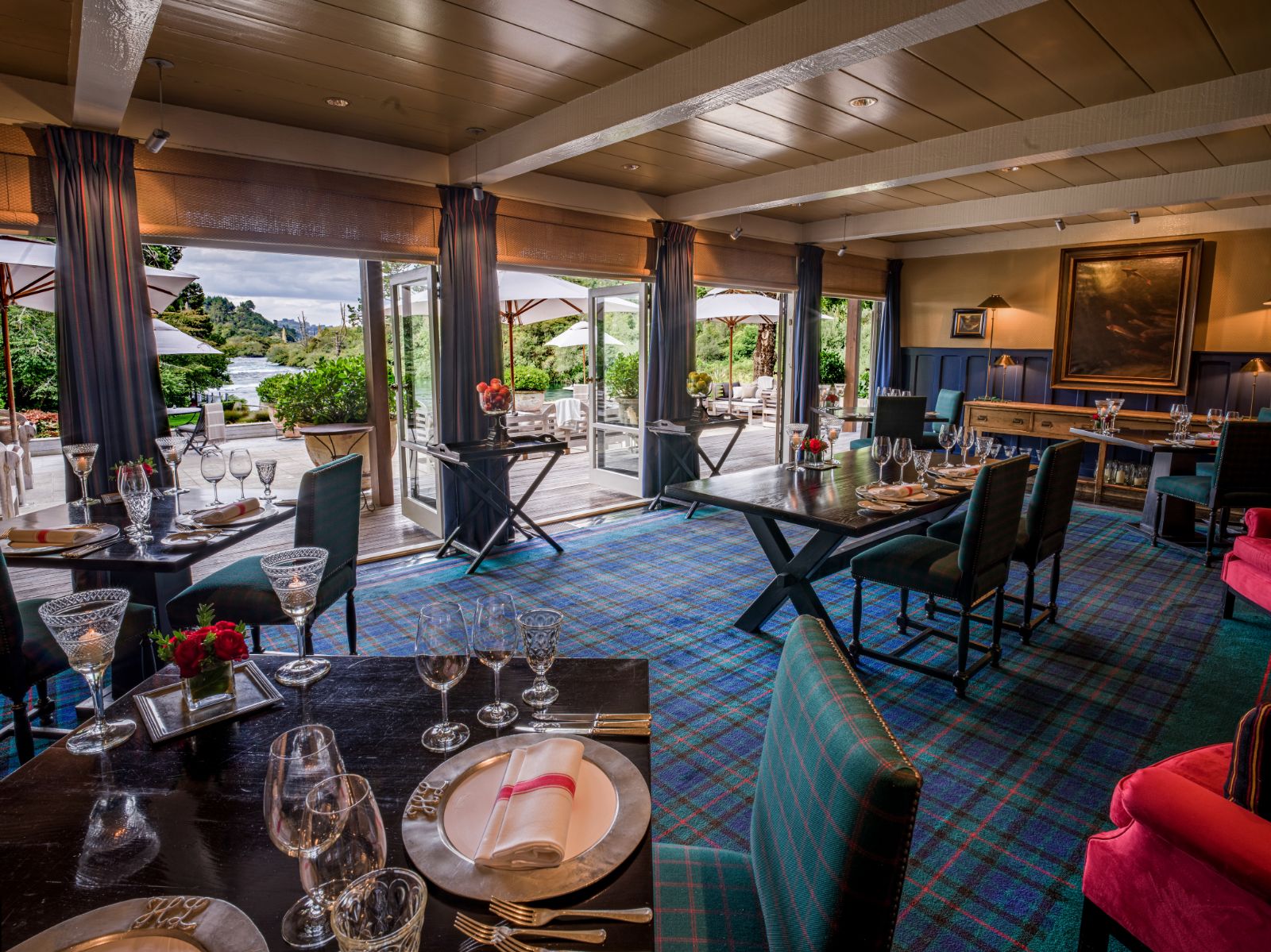Restaurant at Huka Lodge on the Huka Falls in New Zealand