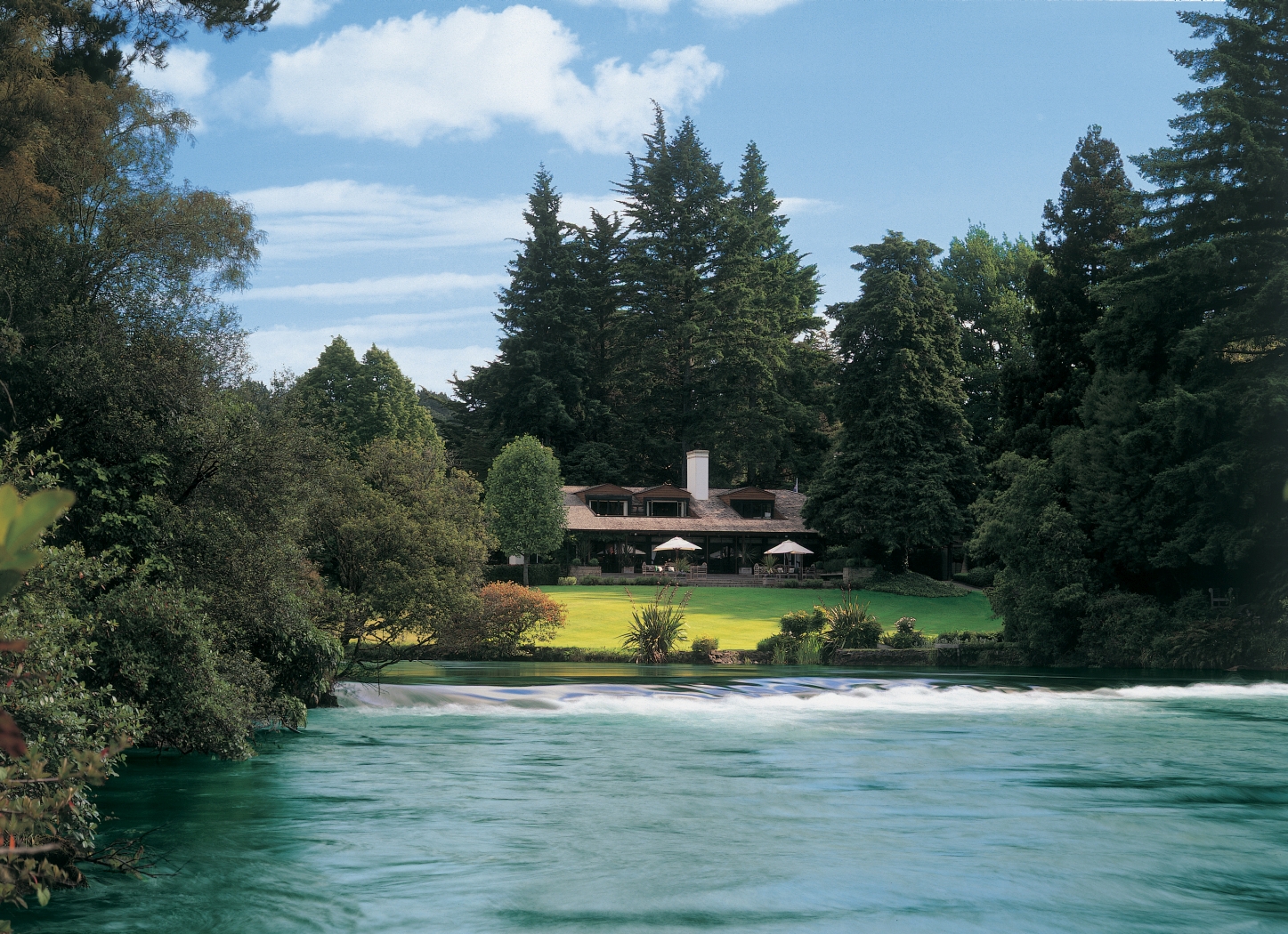 The rear of Huka Lodge, New Zealand