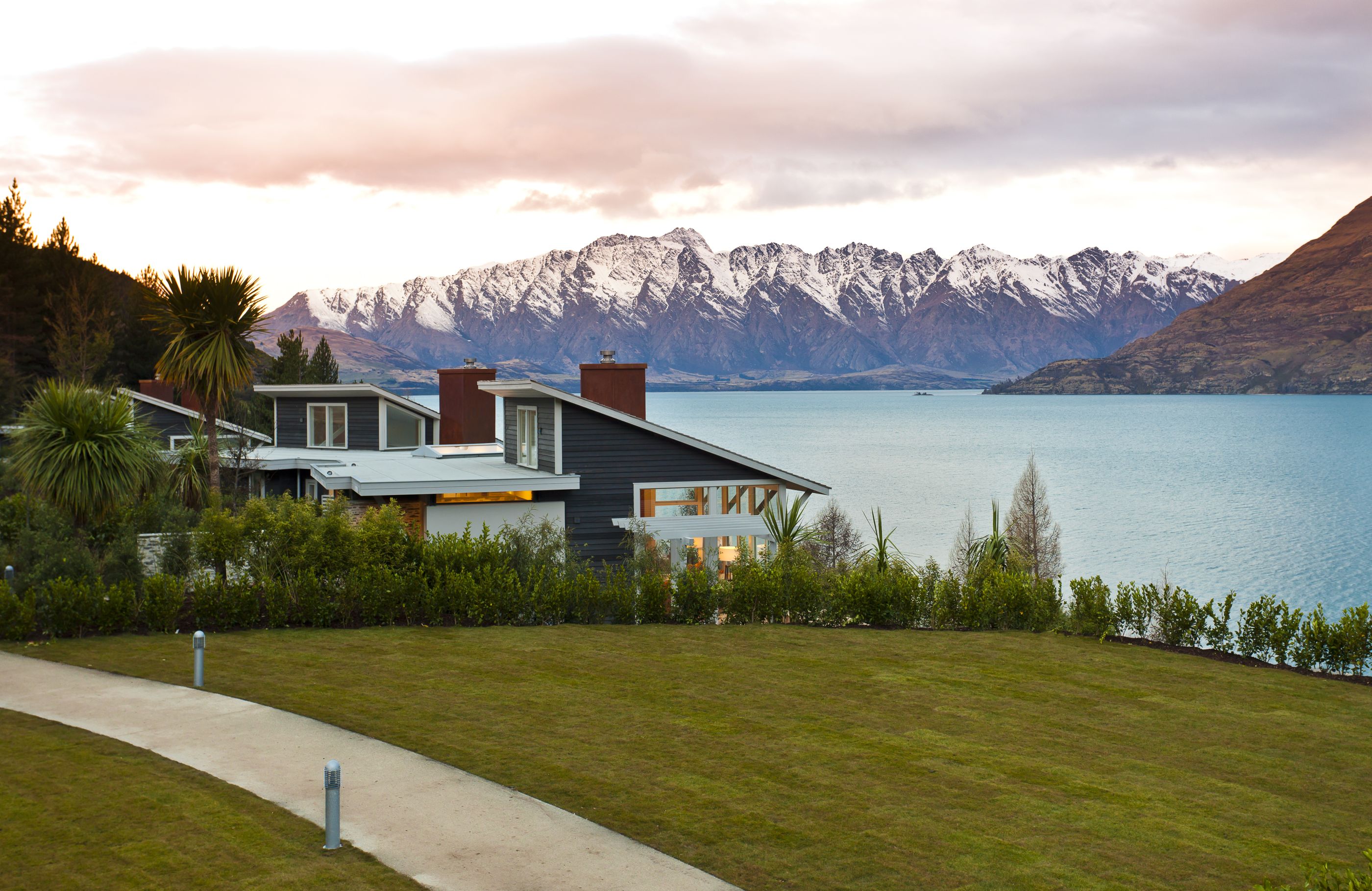 The exterior of Matakauri Lodge in New Zealand