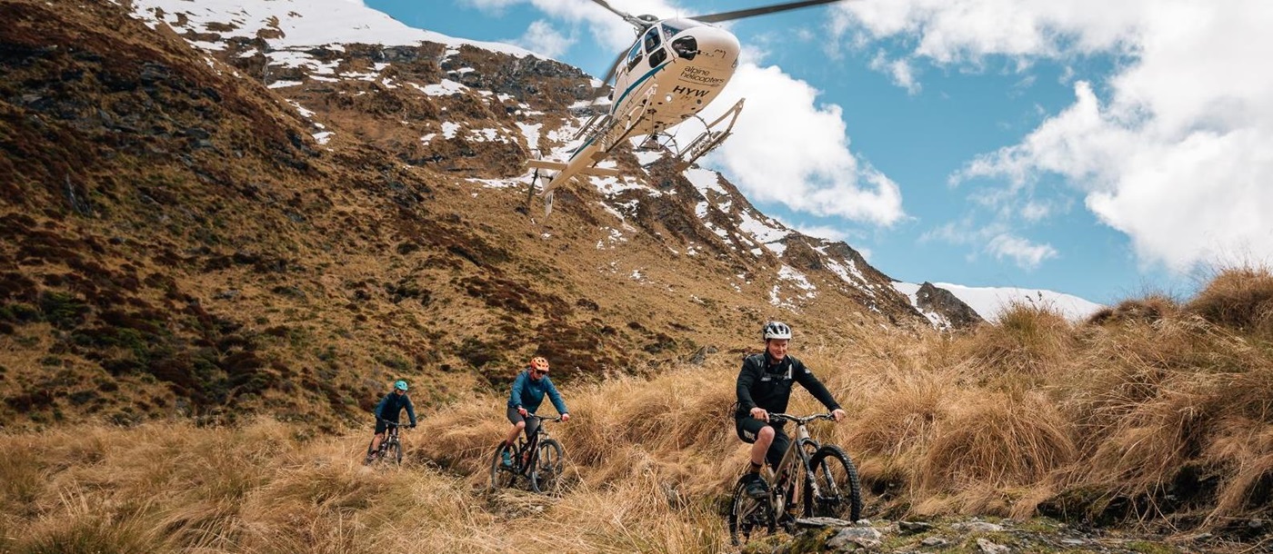 Heli biking experience on the grounds of Minaret Station on New Zealand's South Island