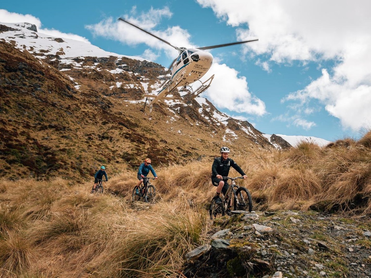 Heli biking experience on the grounds of Minaret Station on New Zealand's South Island